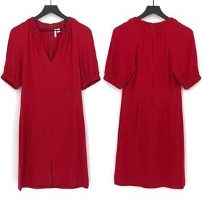 LEWIT Puff Sleeve Midi Dress Red 4